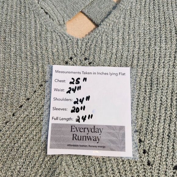 Pinque Design Studio Chenille Sweater Sage Green V-Neck Criss Cross Back Large - Picture 7 of 8